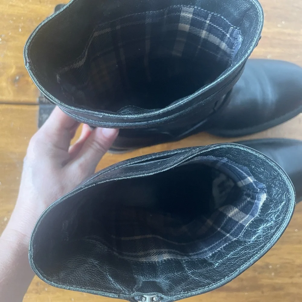 Aquatalia Women's Black Leather Buckles Combat Biker Moto Boots Italy Size 10 - Picture 6 of 8